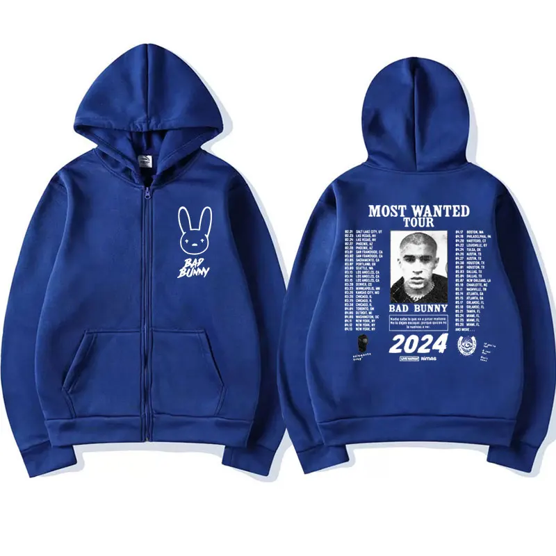 Bad Bunny Nadie Sabe Lo Que Va A Pasar Manana Music Zip-up Hoodie Jackets Fashion Long Sleeve Coat Zipper Sweatshirt Y2K Clothes