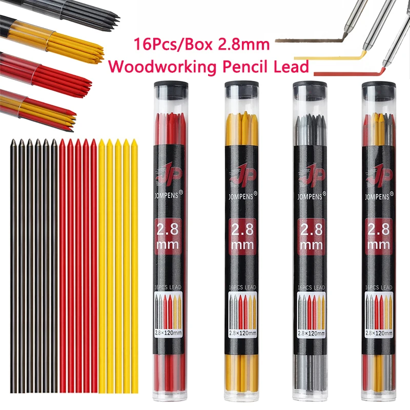 16pcs/box Length 120mm Woodworking Pencil Lead, 2.8mm 2B 3Color Carpenter Pencil Leads Marking Architectural Writing Accessory