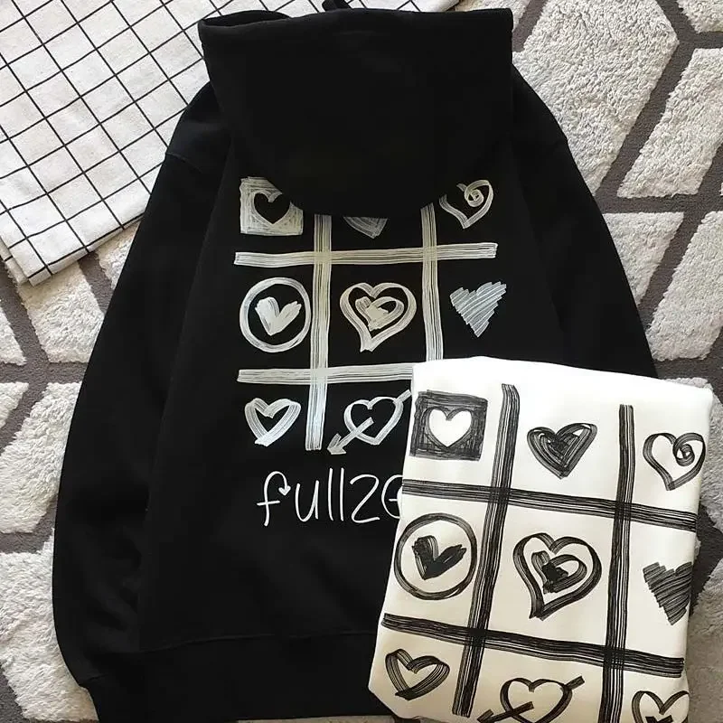 Chaopai Creative Love Text Pattern Casual Coat Pure Cotton Hooded Sweater for Men and Women Matching Couple Dress Personalized