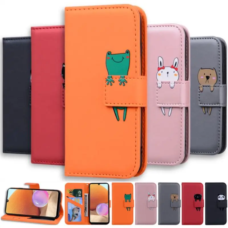 Wallet Card Holder Case For A01 A05S A13 A14 A16 A34 A35 A36 A52 A52S A53 A54 A55 A56 5G S25 S24 Ultra Plus Cute Animal Cover leather wallet case leather case