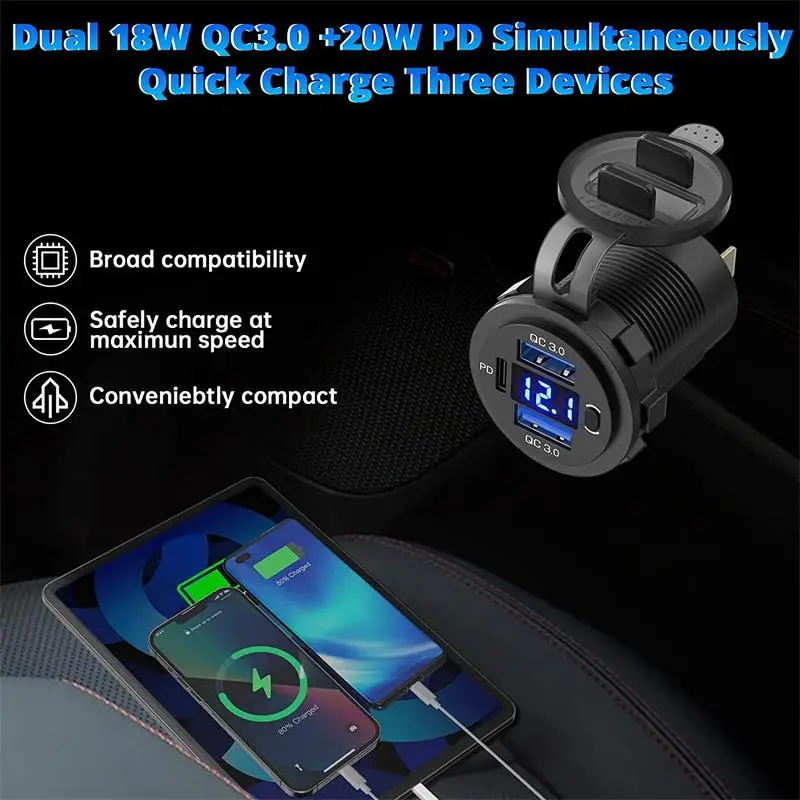 3 Ʈ 12V/24V USB    18W   3.0  20W PD USB-C ڵ  а   ġ