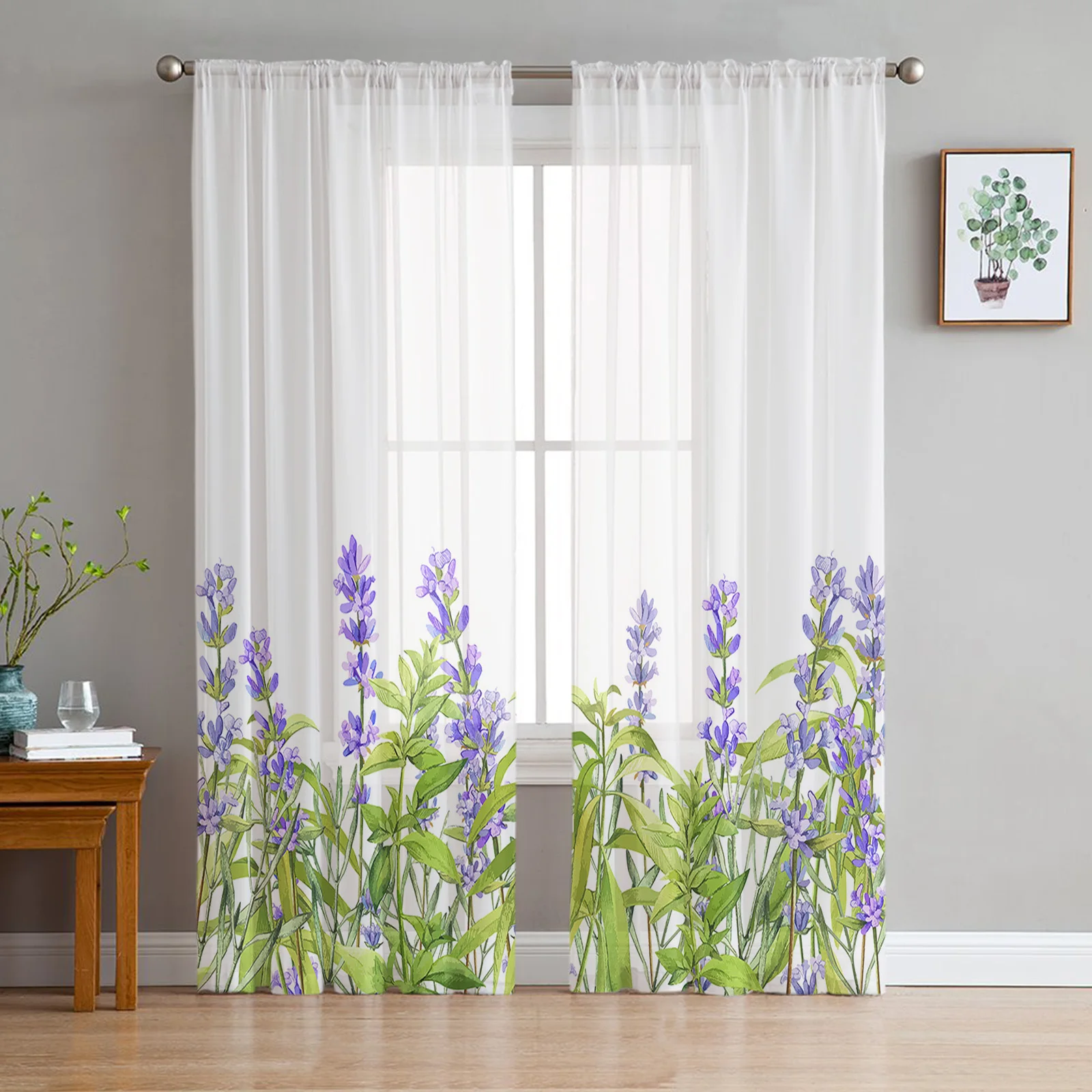 

Plants Lavender Flower Purple White Tulle Curtains Living Room Kitchen Decoration Chiffon Window Treatments Voile Sheer Curtain