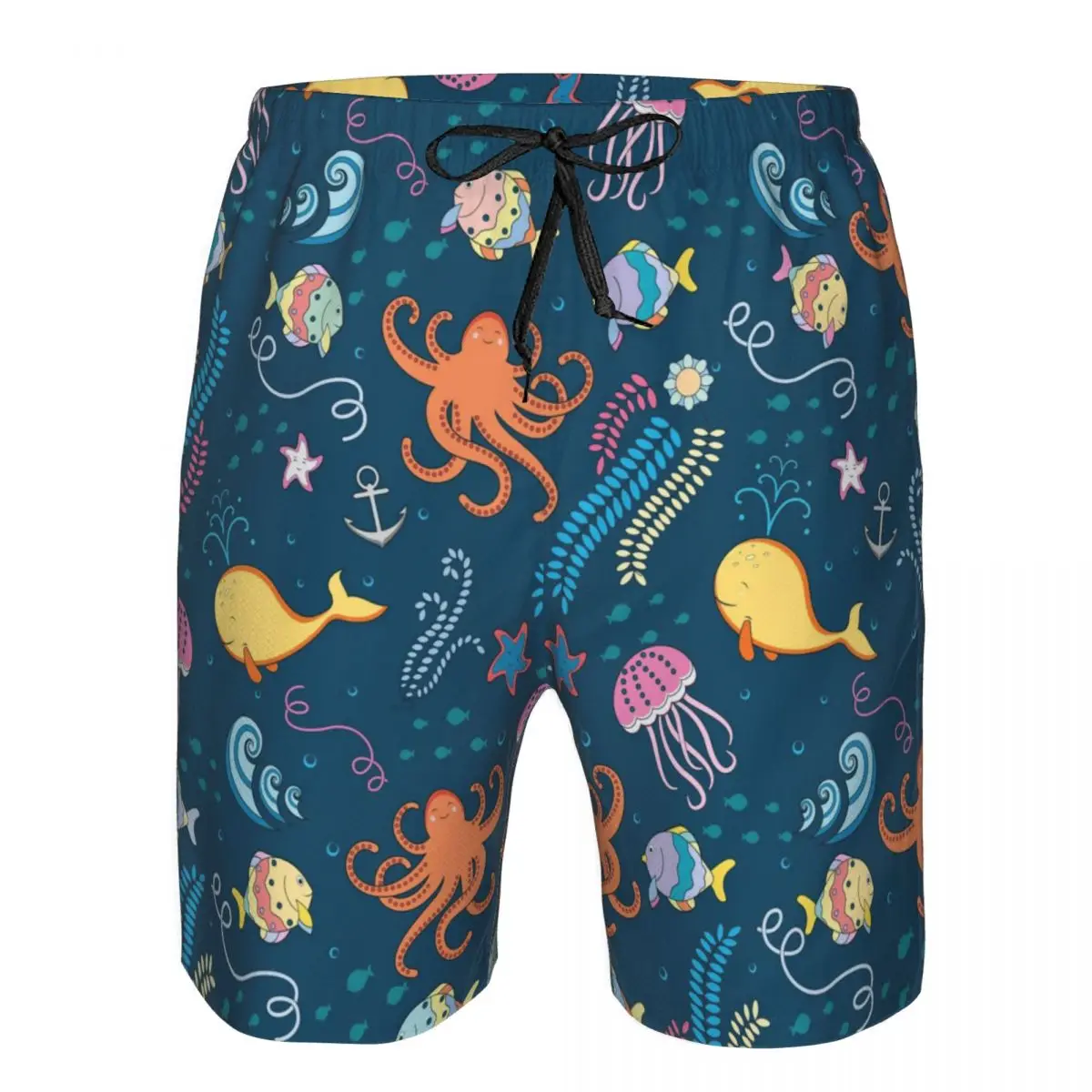 

Men's Beach Short Swim Shorts Marine World Fish Octopus Jellyfish Starfish Anchor Seaweed Surfing Sport Board Shorts Swimwear