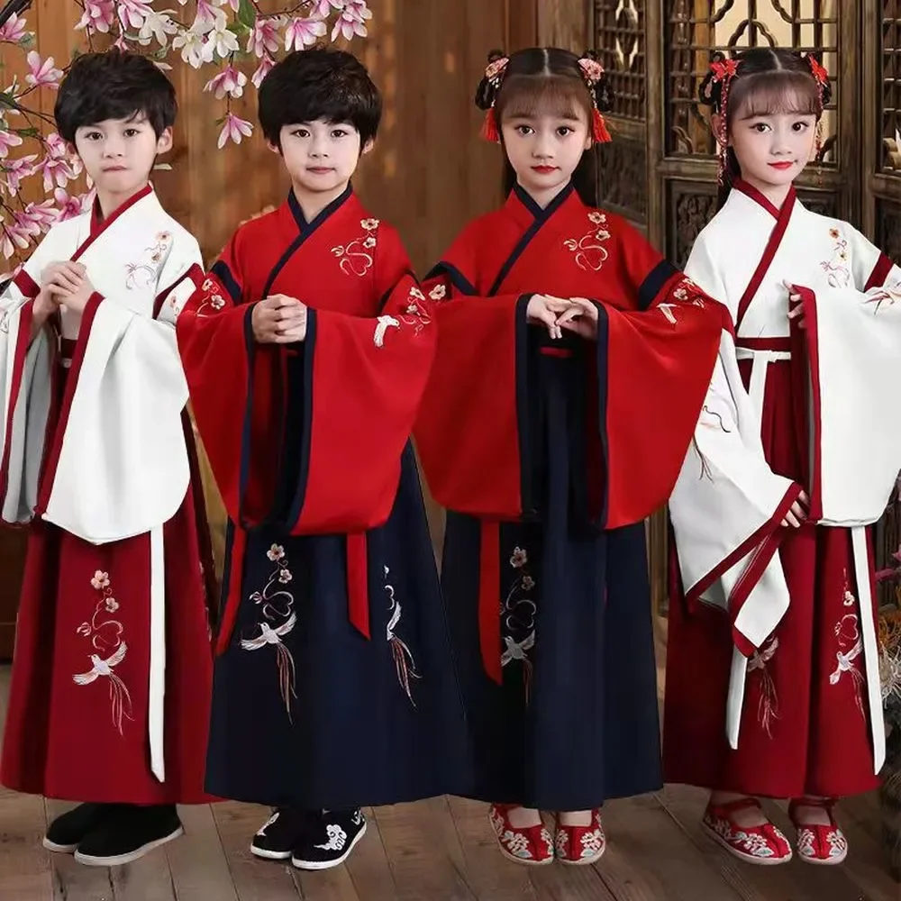 

Chinese Traditional Dress Hanfu Kids Ancient Festival Clothing Set for Kid Boy Girl Long Sleeve Folk Dance Performance Dress