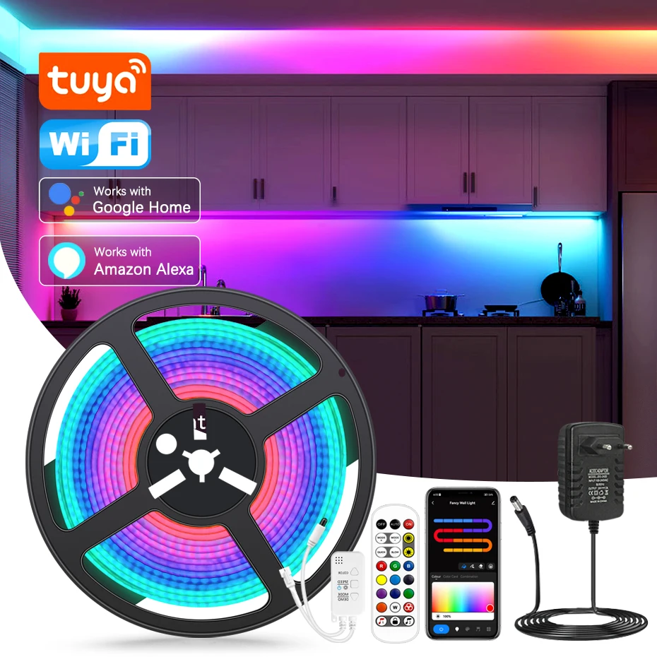 

TUYA WiFi Dreamcolor COB Светодиодные штриховые лампы 24V RGBIC Светодиодные штриховые лампы Bluetooth Инфракрасные RGB