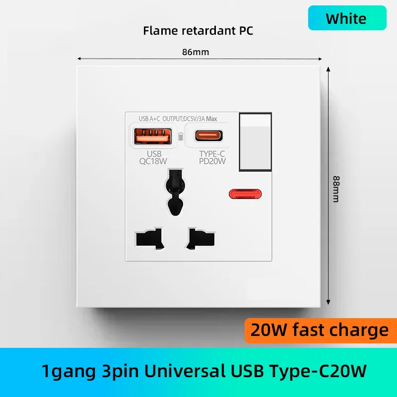 1gang 3pin USB C 20W