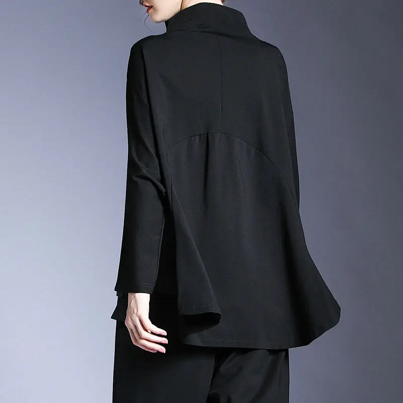 Faionable High-Ne Patchwork Design Unique Women's Sweatirt Spring Autumn Straight Cut Cotton Inner Long Sve Zipper C...