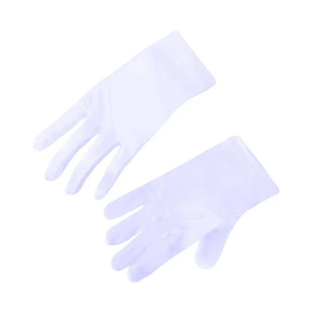 Elegant White Children's Wedding Gloves Short Glossy Satin Lace Gloves Elastic Etiquette Dress Gloves Festival