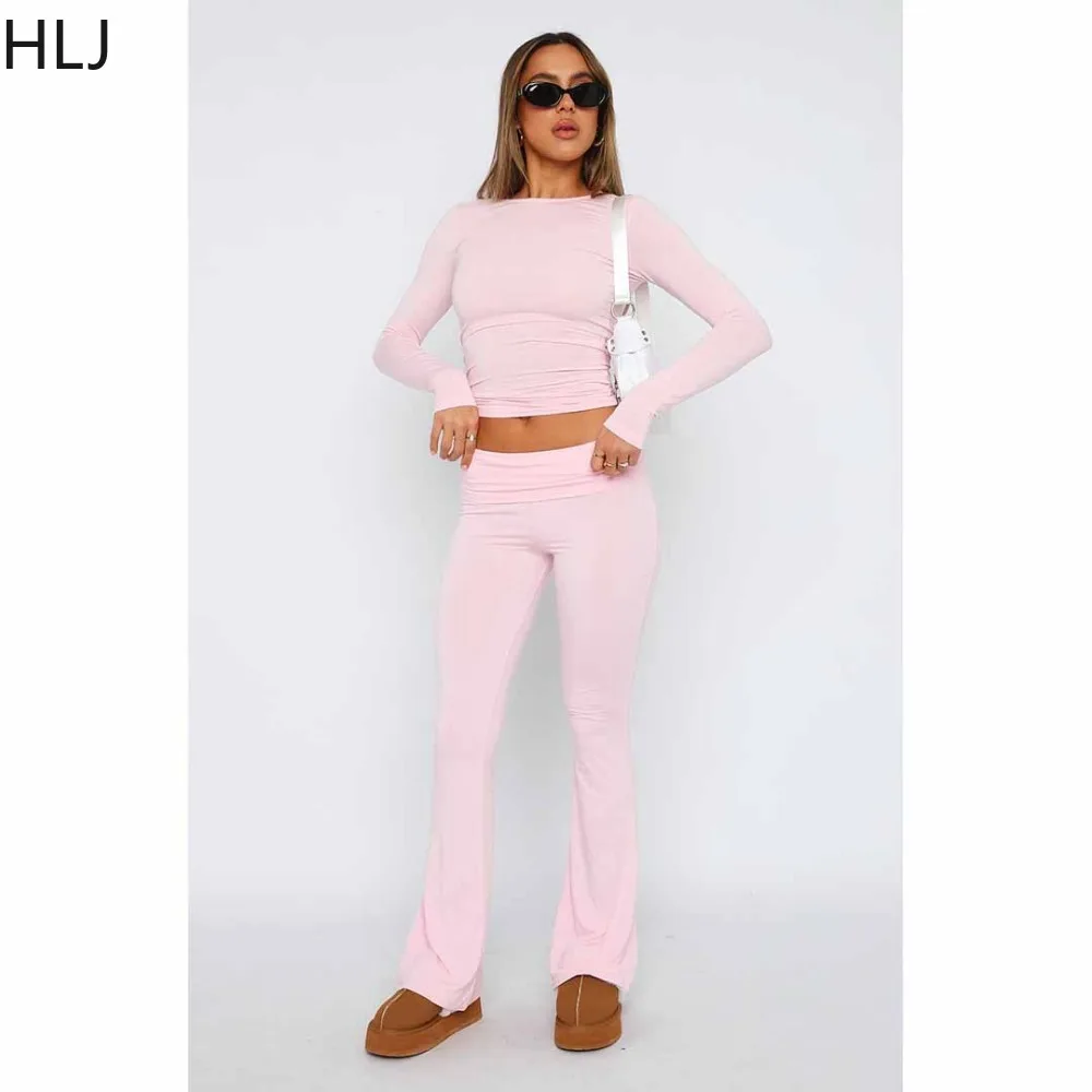 HLJ Fashion Y2K Low-waisted Flared Pants Women Solid Color Elastic Comfortable Slim Trousers Casual Female Matching Bottoms 2024