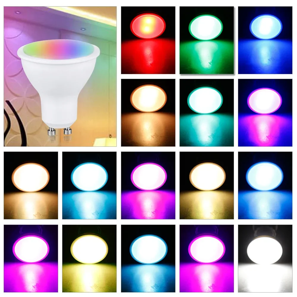 홈 데코레이션용 다채로운 LED 전구, 넓은 압력 RGB 스포트라이트 전구, 차양 제어 휴대폰 호환, Gu10