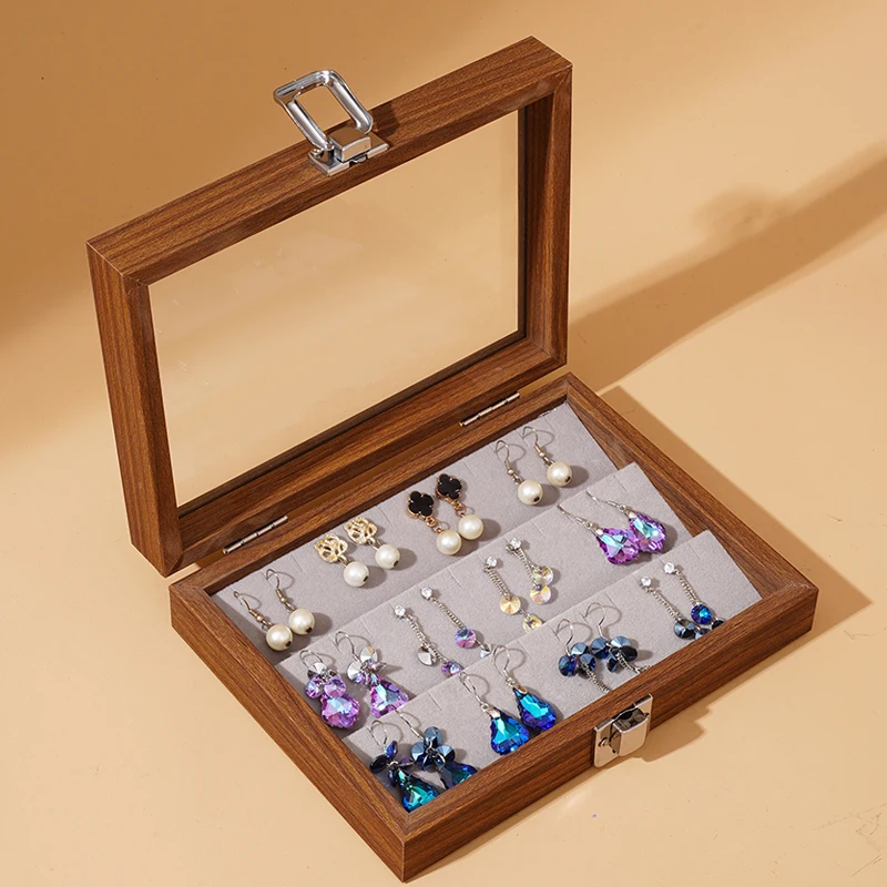 Walnut color jewelry box, ring necklace storage box, earrings, earrings, bracelets, jewelry box, solid wood jewelry box 3