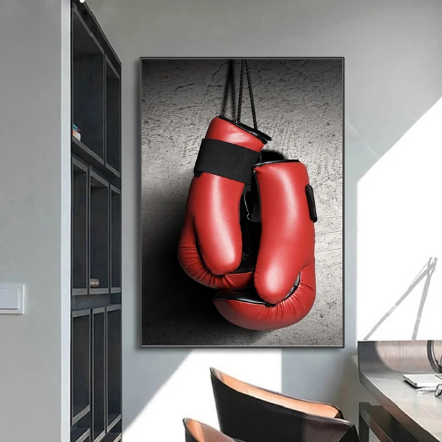 Guantes de boxeo rojos impresos en lienzo para decoración de pared de boxeo  negro, carteles inspiradores de lucha de boxeo, arte de pared, arte