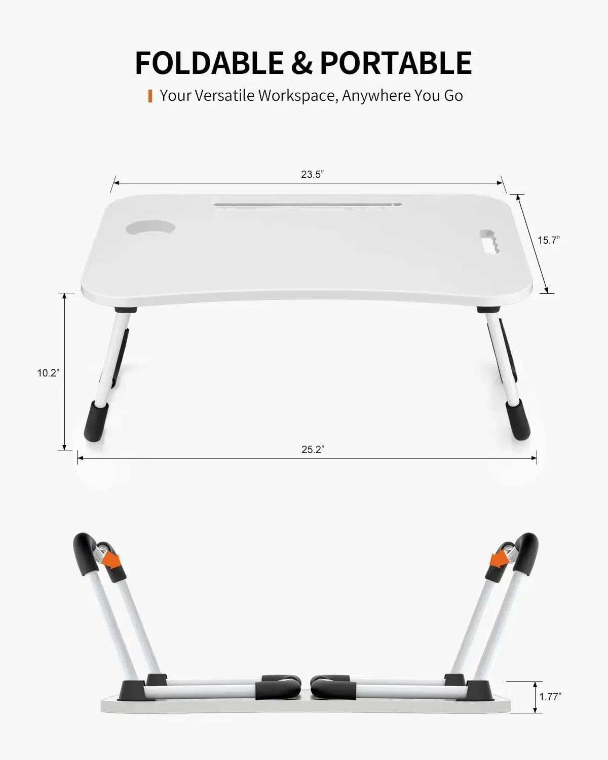 Foldable Laptop Table, Portable Lap Desk Bed Table Tray, Laptop Stand with Cup Holder 6