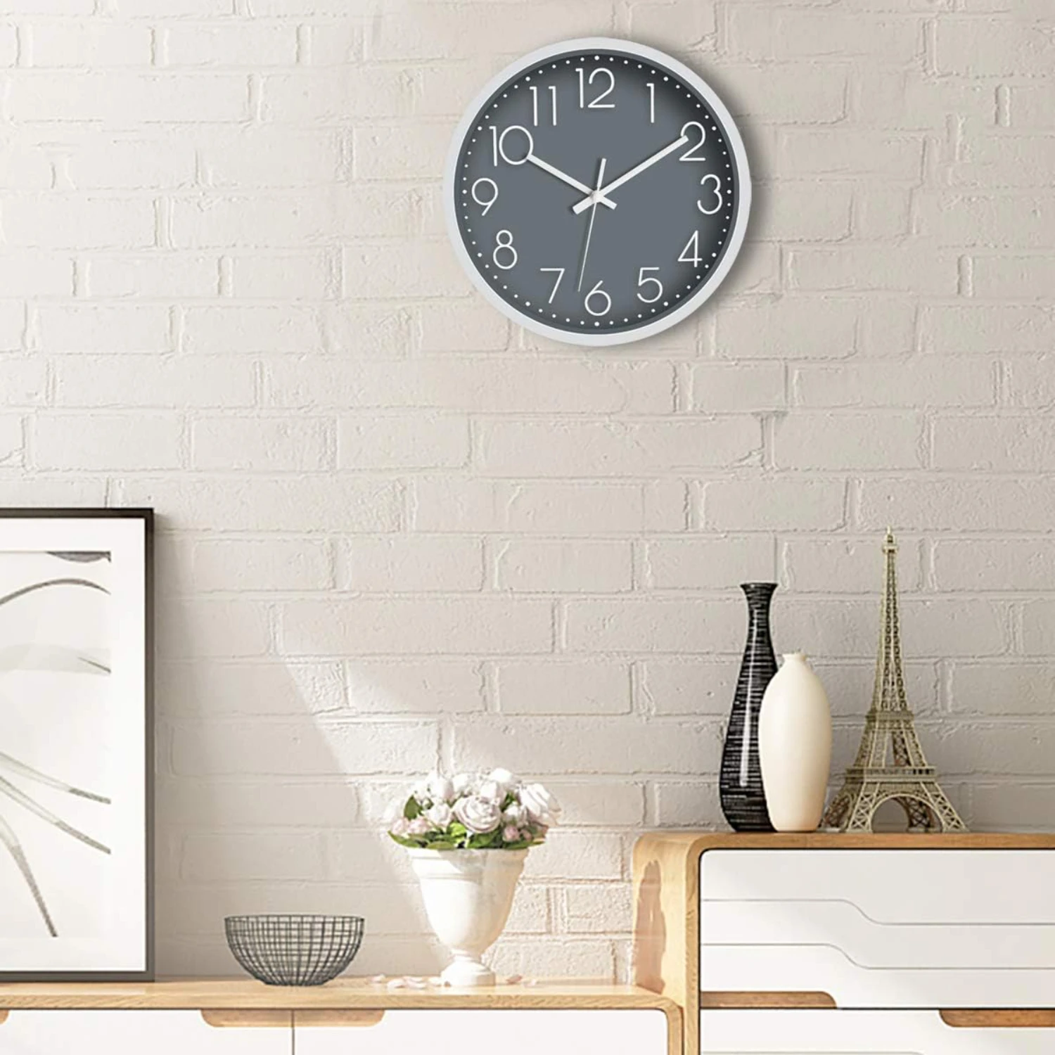 Foxtop 12 Inch Non-Ticking Round Wall Clock - Stylish, Silent Timepiece for Home, Office, School - Battery Operated 6