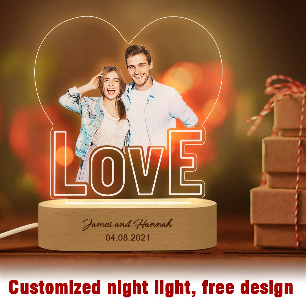 Custom Night Lights Personalized Birthday Anniversary Gifts Couple Lovers Color Photos Anniversaire Decoration Bedside Lamp hatch night light