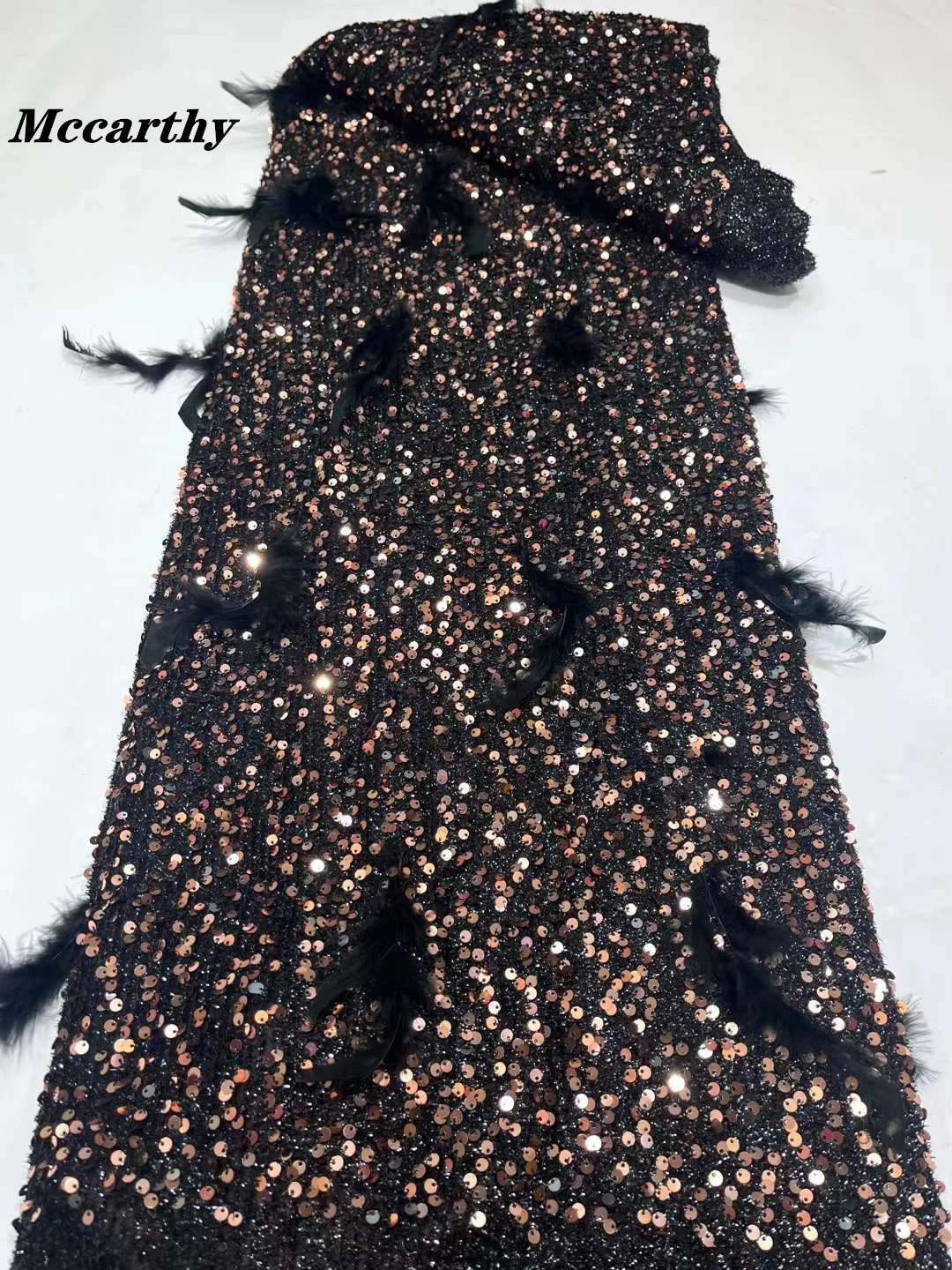 

Mccarthy Latest Luxury Elegant African Feather Lace Fabric Embroidery With Sequins Nigerian Tulle For Wedding Party Long Dress