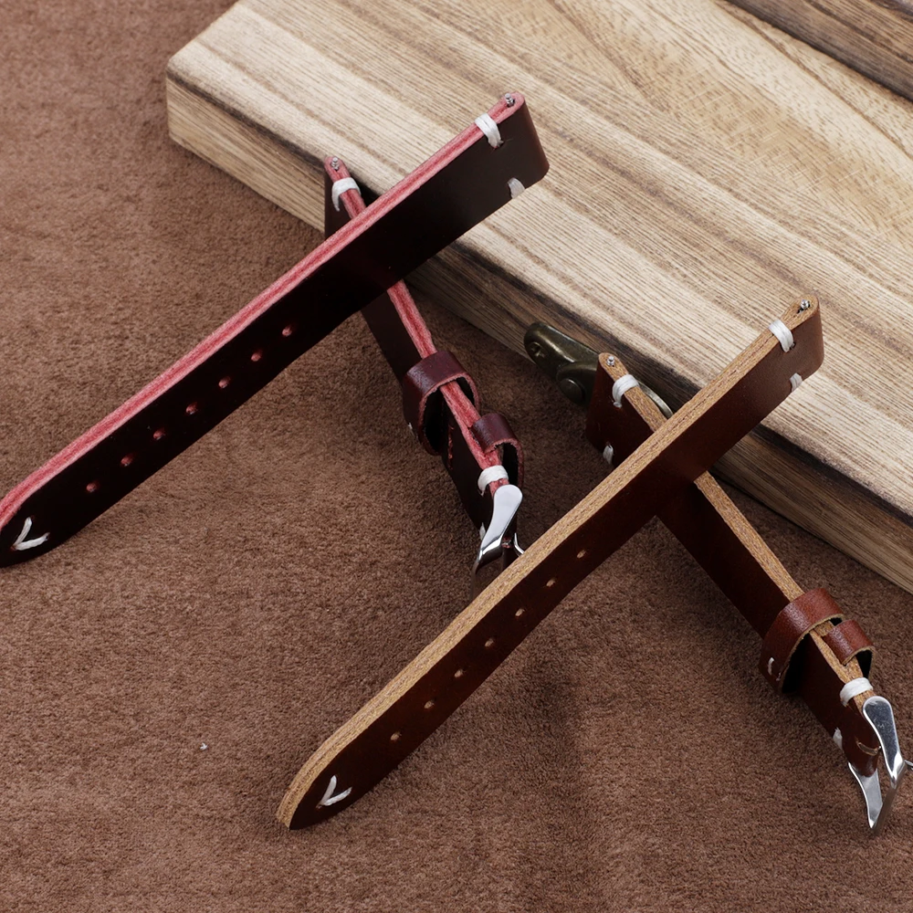 Vintage Genuine Leather Watchband 22mm Women Men Cowhide Handmade Stitching Watch Band Strap Accessories