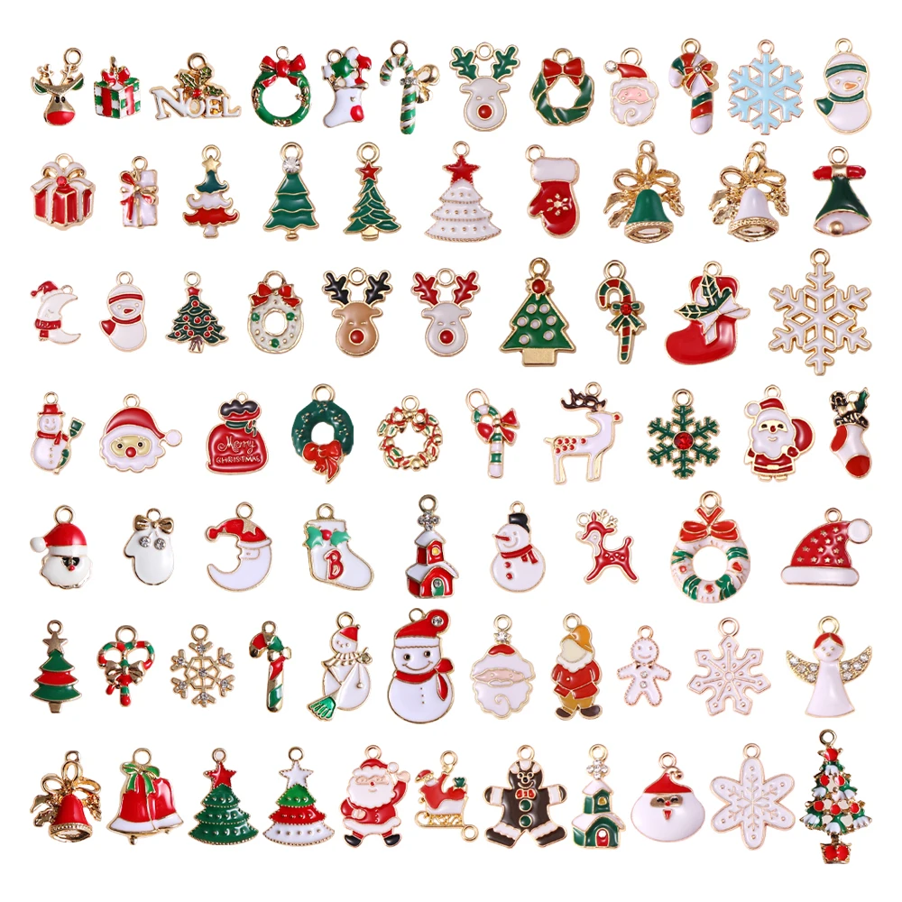 10-80pcs Enamel Christmas Charms Fashion Metal Alloy Xmas Pendant DIY Jewelry Making Accessories Christmas Decoration christmas decorations
