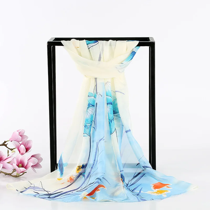 2022 New Silk Scarf Women Luxury Fashion Chiffon Print Sun Protection Bandana Headscarf Hijab Long Womens Neck Scarves Shawls 6