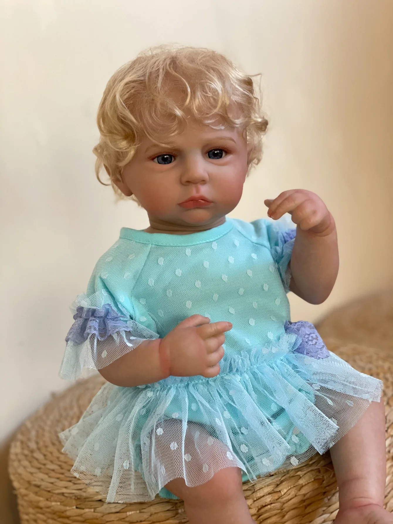 수제 소프트 카메론 실물 같은 비비 소녀, 흰색 금발 머리, 어린이 생일 선물, 18 인치