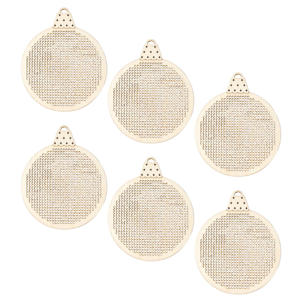 

6 Pcs Spherical Christmas Tree Decorations Wooden Hanging Circle Cross Stitch Ornaments