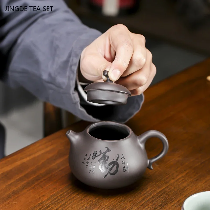 1PCS Yixing handmade purple clay teapot original ore purple clay household engraved tea maker zisha tea set with filter hole