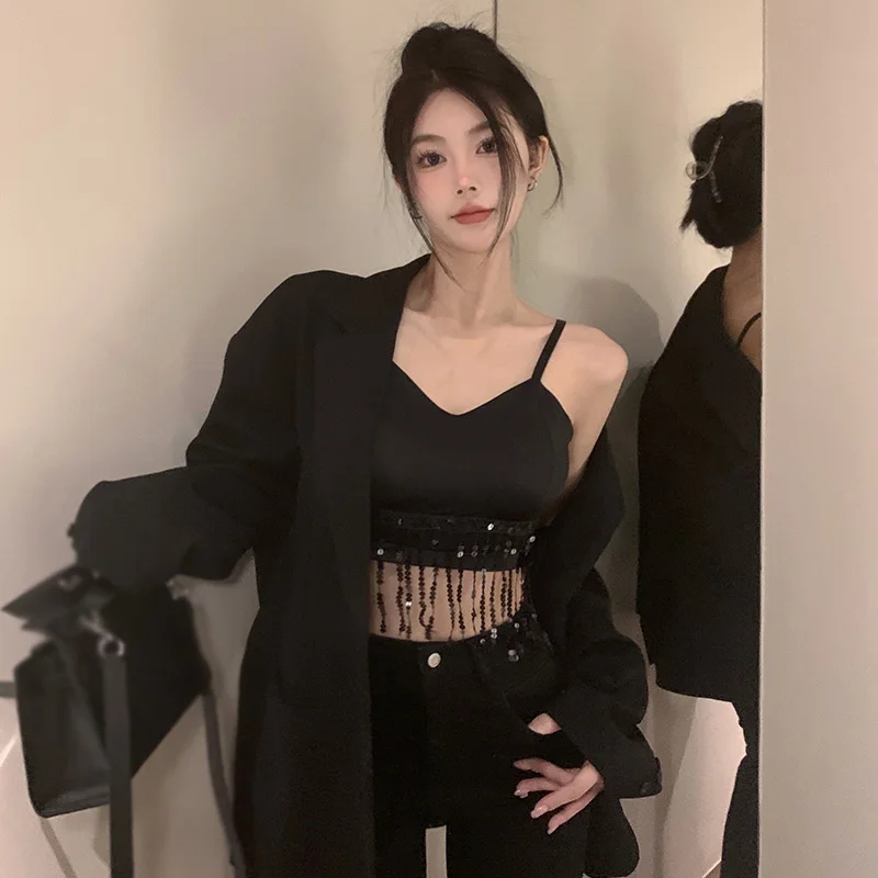여성용 탱크 탑 캐미솔 슬림 섹시 노출 배꼽, 가슴 패드, 카미스 단색