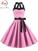 Women Summer Polka Dot Vintage Dress Fashion Party Office Lady 50s 60s Rockabilly Big Swing Halter Clothes Tunic Vestidos - Image 5