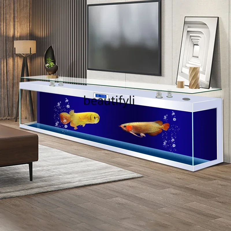 

TV Cabinet Fish Tank Tea Table Integrated Aquarium Living Room Home Super White Glass Fish Globe
