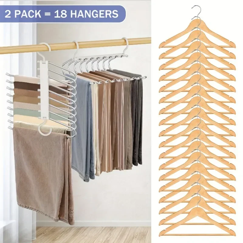 Pants Hanger 9-Tier Non-Slip Stainless Steel Pants Hanger Space-Saving Multi-Layered for Closet Organization of Jeans Leggings & Skirts