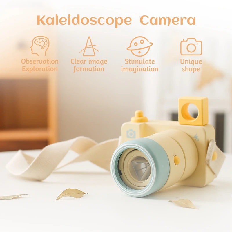 Baby Kaleidoscope Camera Toys Wooden Educational Toys for Kids Baby Montessori Cognitive Camera Model Cute Accessories