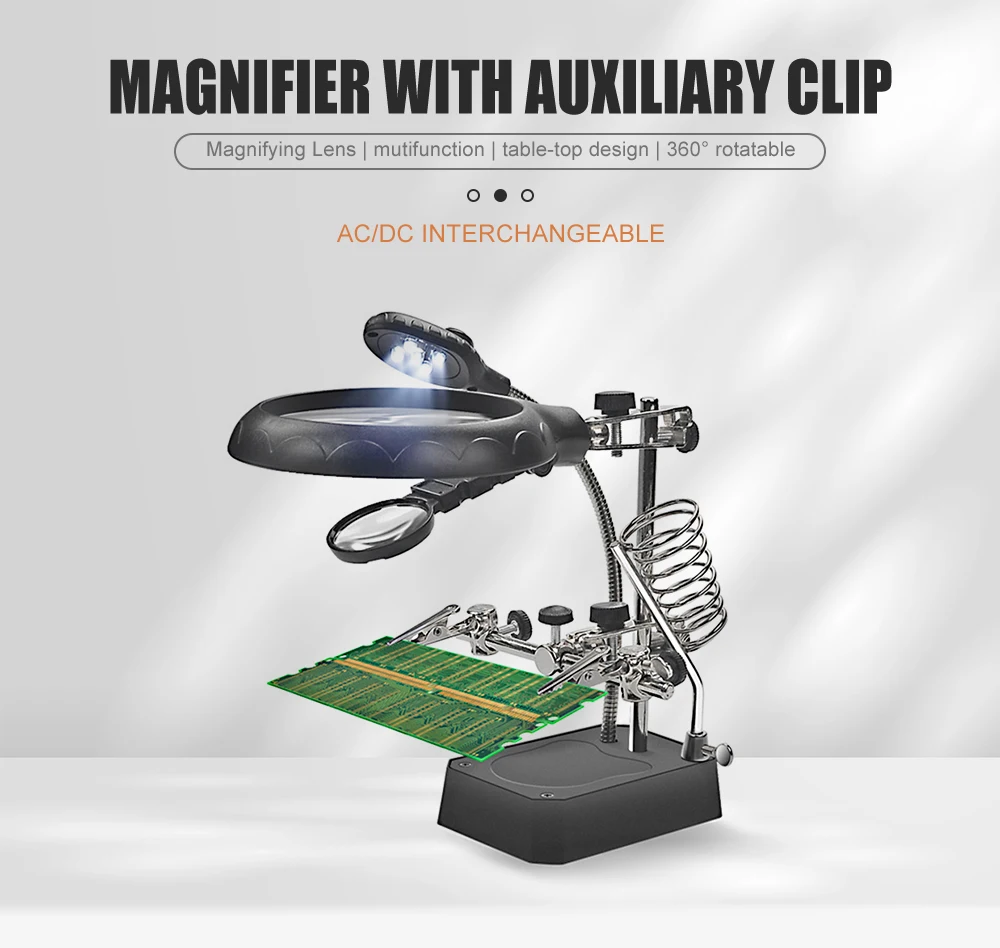 JCD Welding Magnifying Glass LED Light Auxiliary Clip Loupe Magnifier 3 In1 Hand