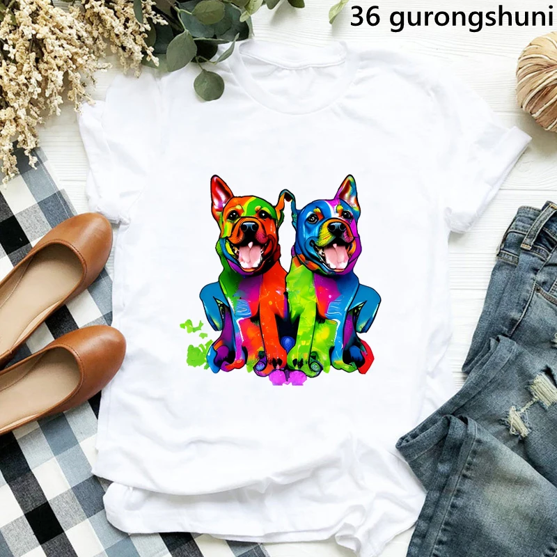 Frieden Liebe Border Collie/Cockerspaniel/Shih Tzu/Bernese/Pyrenäen Druck T-shirt Frauen Lustige Regenbogen Leopard T shirt Mädchen T-Shirt – Detail 9