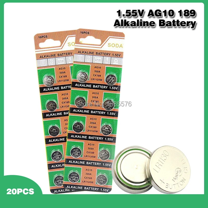 20 Pcs 1.55V Ag10 L1131 389 189 Lr54 Lr1130 Batterie Alcaline Del Tasto Delle Cellule Della Moneta Per Orologi Orologi Calcolatrici Computer