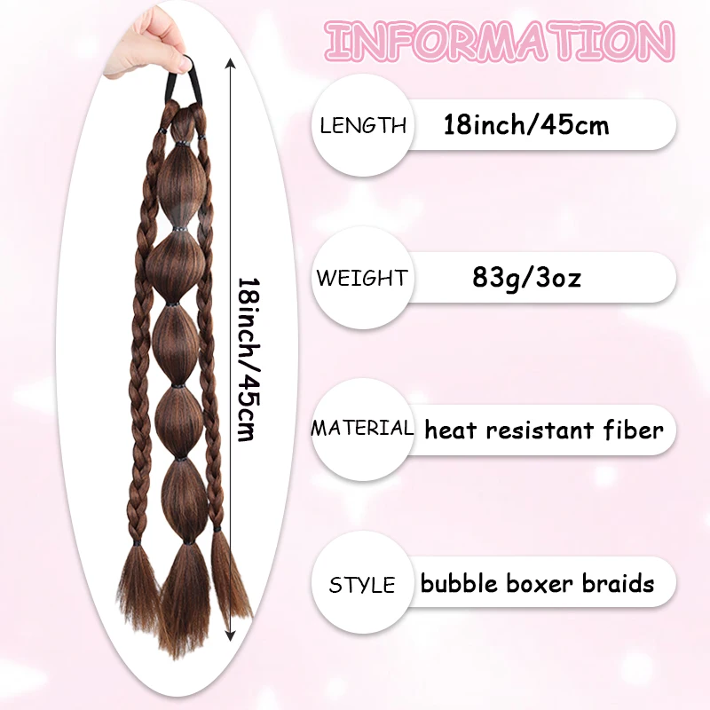 Synthetic Bubble Braids Hair Ponytail Wig for Kids&Girls Elastic Hair Tie Bubble Boxer Pigtail for Daily Use Cute Hairstyle
