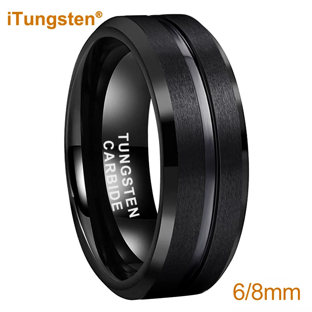 Itungsten 6mm 8mm Black Tungsten Finger Ring Men Women Engagement