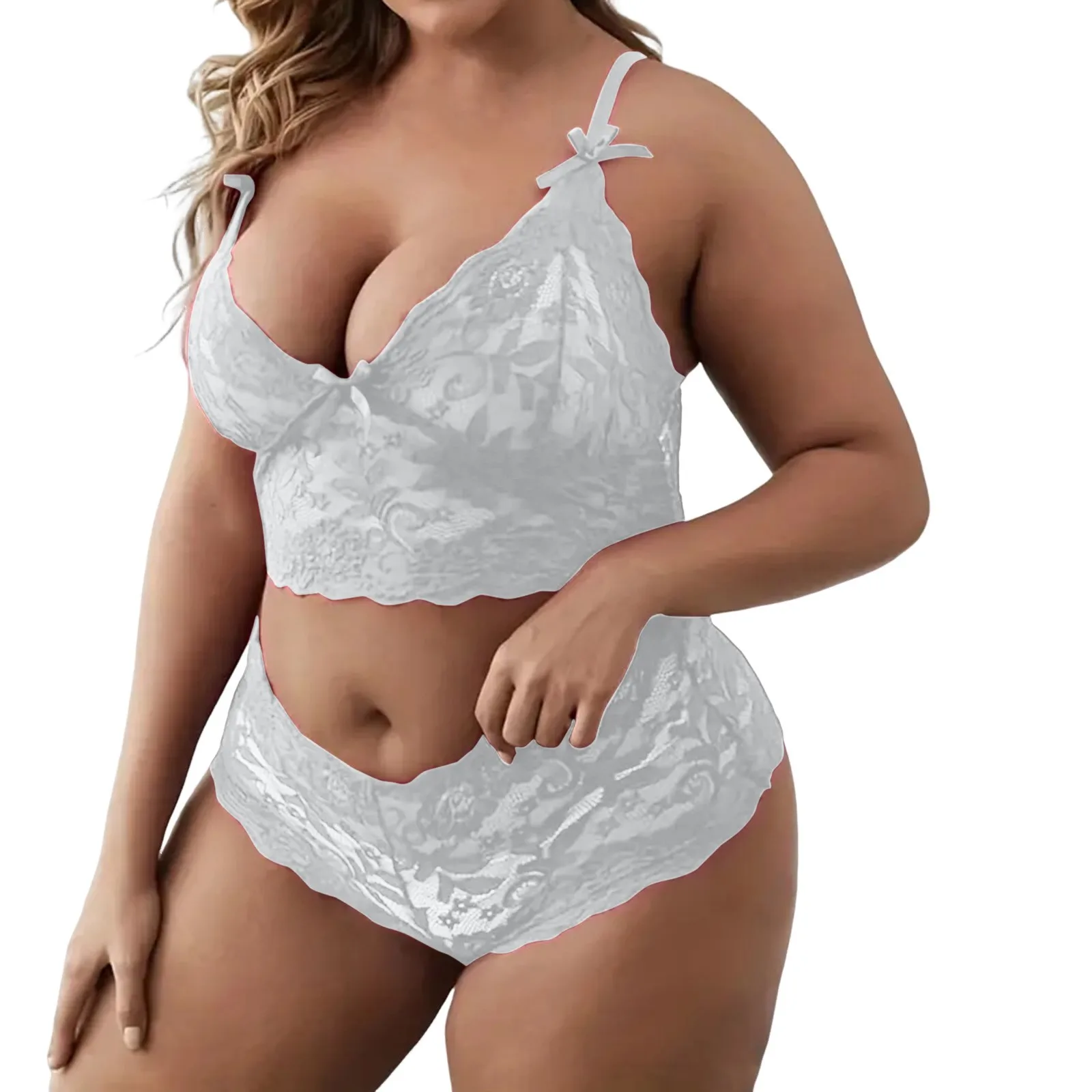Plus Size Sexy Lingerie Underwear Set Women Transparent Lace Bra Set 2024 Vest Camisole Crop Top Panties Outfits Shorts Sleepwear | Pandora's Cl:ozet