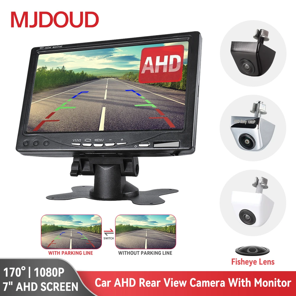 Car Rear View Camera Car Parking Monitor Monitor Display Car Display MJDOUD AHD Car Monitor with Rear View Camera for Vehicle Parking 1080P Night Vision Front Camera with 7 Inch 1024*600 Screen