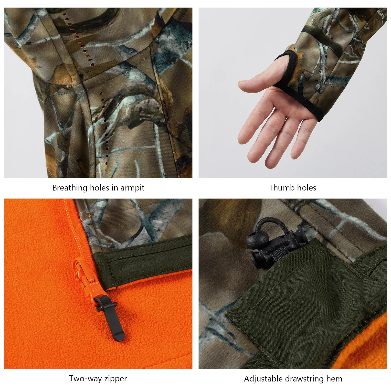 BASSDASH Men&rsquo;s Reversible Insulated Hunting Jacket Lightweight Silent Water Resistant Windproof Camo Fishing Winter Coat
