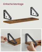 Feriales Wandregal 3er Set Industrial Design Schweberegal Holz & Metall Vintage Deko Regal für Wohnzimmer Küche Dunkelbraun 2