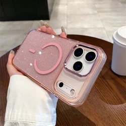 Glitter Magnetic Wireless Charging Candy Color Case with Metal Lens Frame and Bling Cover - iPhone 17 Pro (Pink)