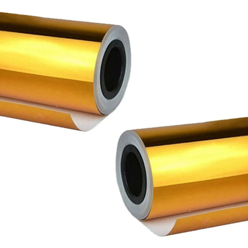 

2X Chrome Mirror Vinyl Film Wrap Sticker Decal Stretchable Reflective 152X20cm Gold