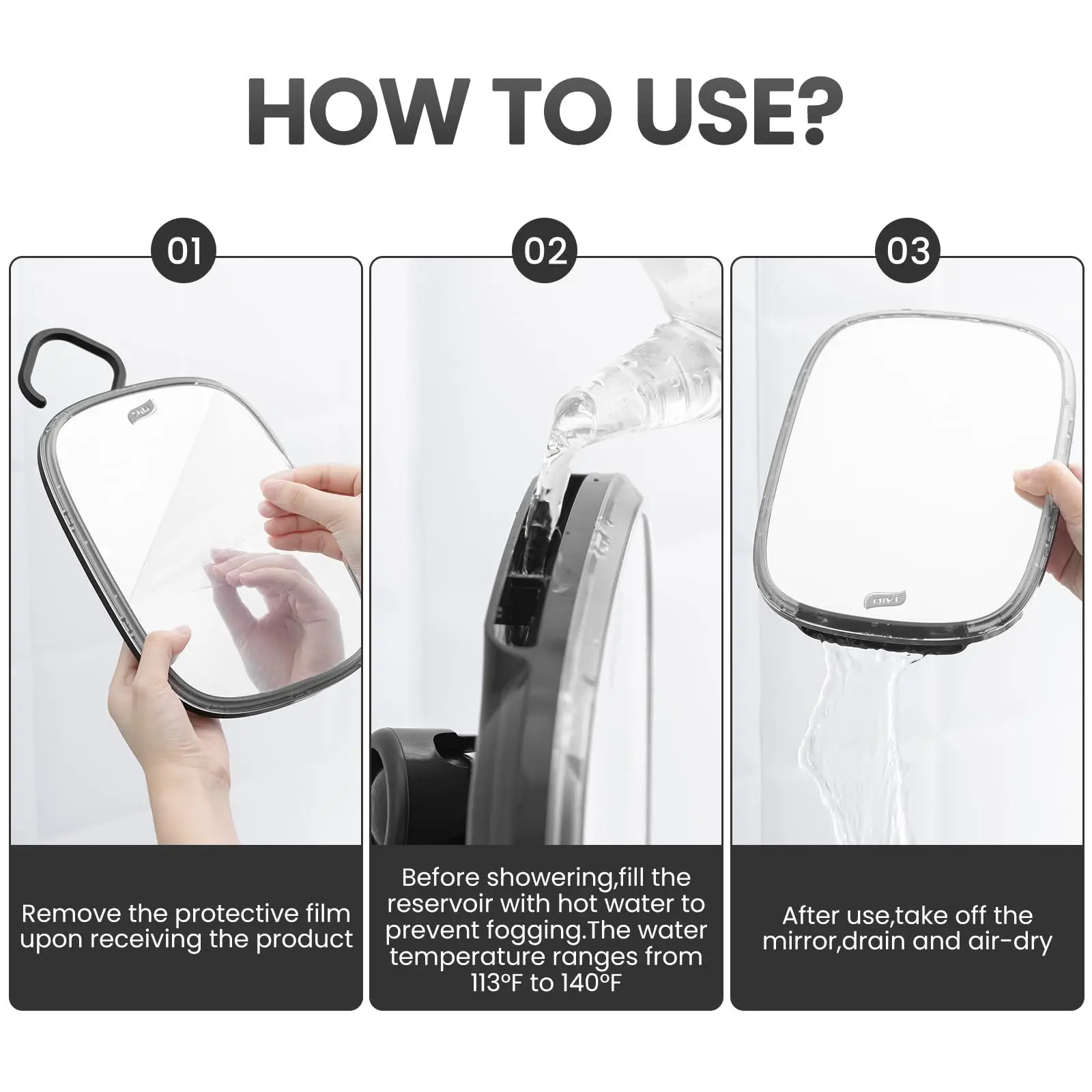 TAILI Fog-Free Shower Mirror for Shaving, Removable Bathroom Mirror for Wall Hanging for Travel, Camping, Shower Accessories 5