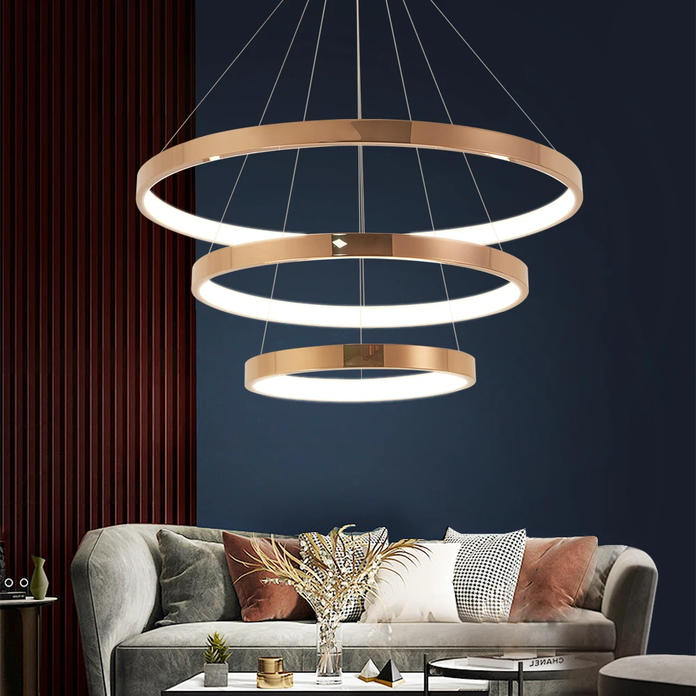 

Modern Led Chandelier For Living Room Gold Home Decor Hanging Lamp Round Rings Bedroom Lighting Fixture Luxury Creative Lustre