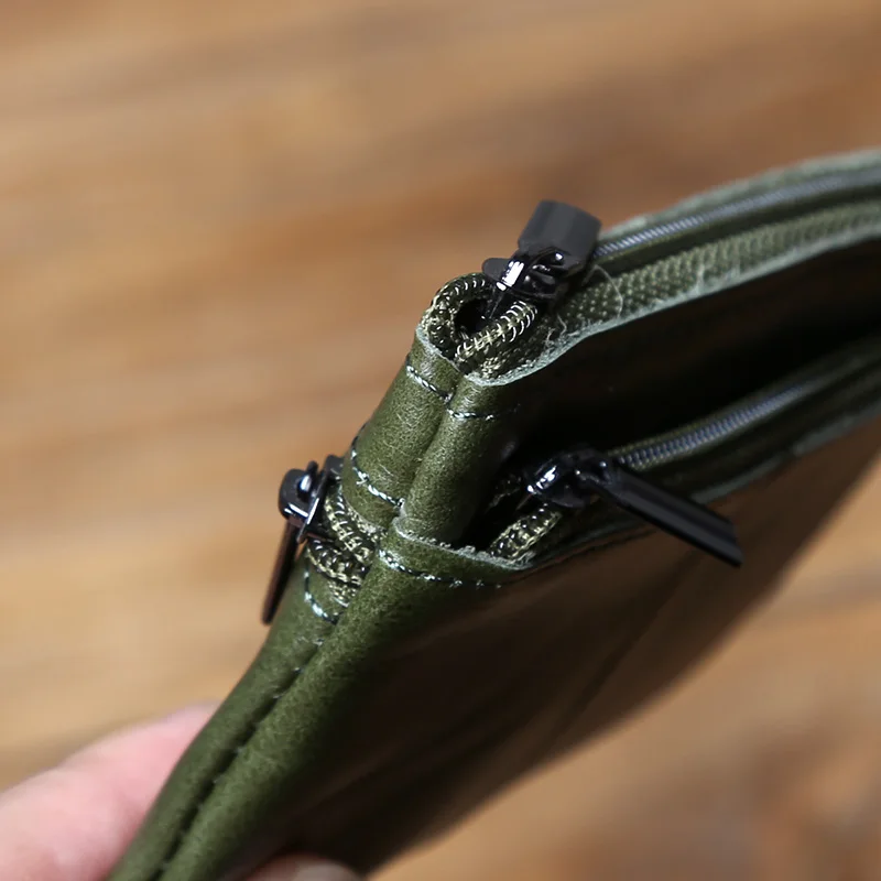 NZPJ Vintage Genuine Leather Men's Zero Wallet Natural Cowhide Zipper Key Bag Women's Bank Card Bag Mini Coin Bag  Card Holder