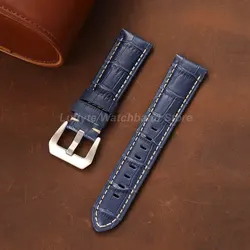 Men's Genuine Calfskin Leather Watch Strap - Durable & Comfortable Embossed Design - 26mm (Blue - S)