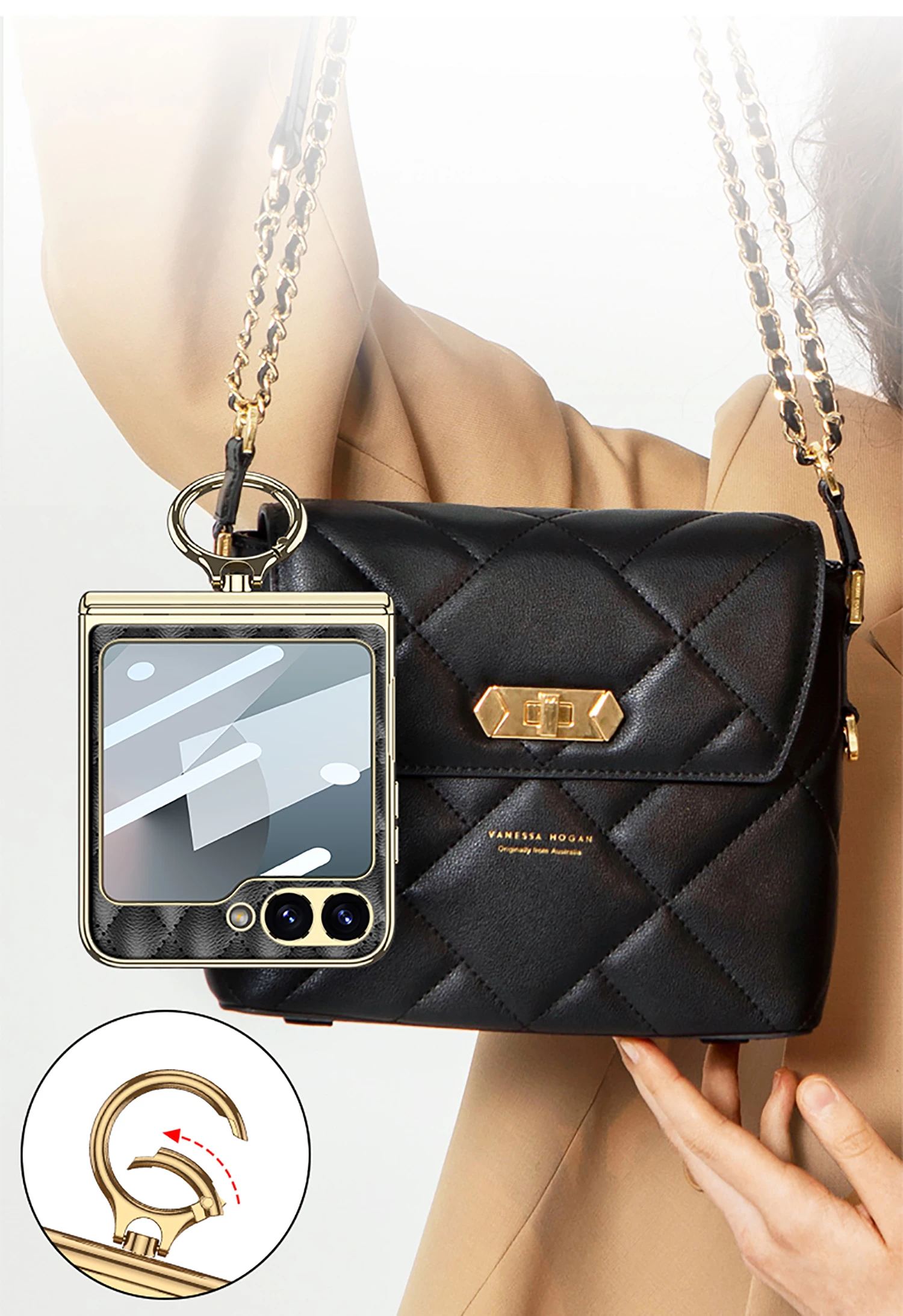 Diamond Leather Ring Holder Case For Samsung Galaxy Z Flip 6 Magnetic Hinge Scre