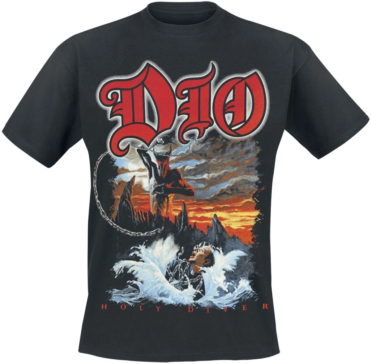 Dio Holy Diver Album-T-Shirt, Heavy-Metal-T-Shirt mit klassischer Cover-Art und Liedtext auf der Rückseite, Dio-Fan-Merchandise