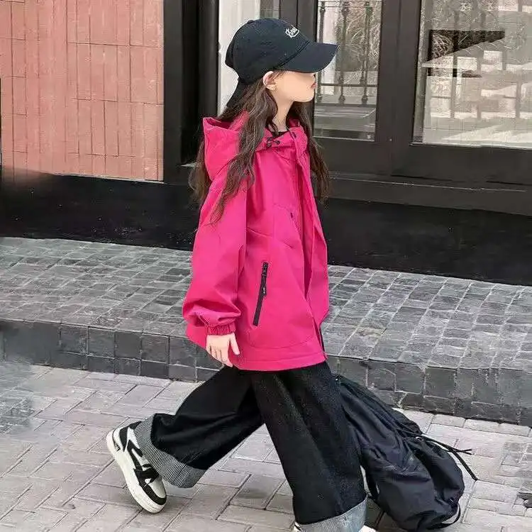봄 패션 소녀 재킷 후드 스포츠 탑 어린 소녀용 폴리에스터 섬유 한국 스타일 아동용 외투