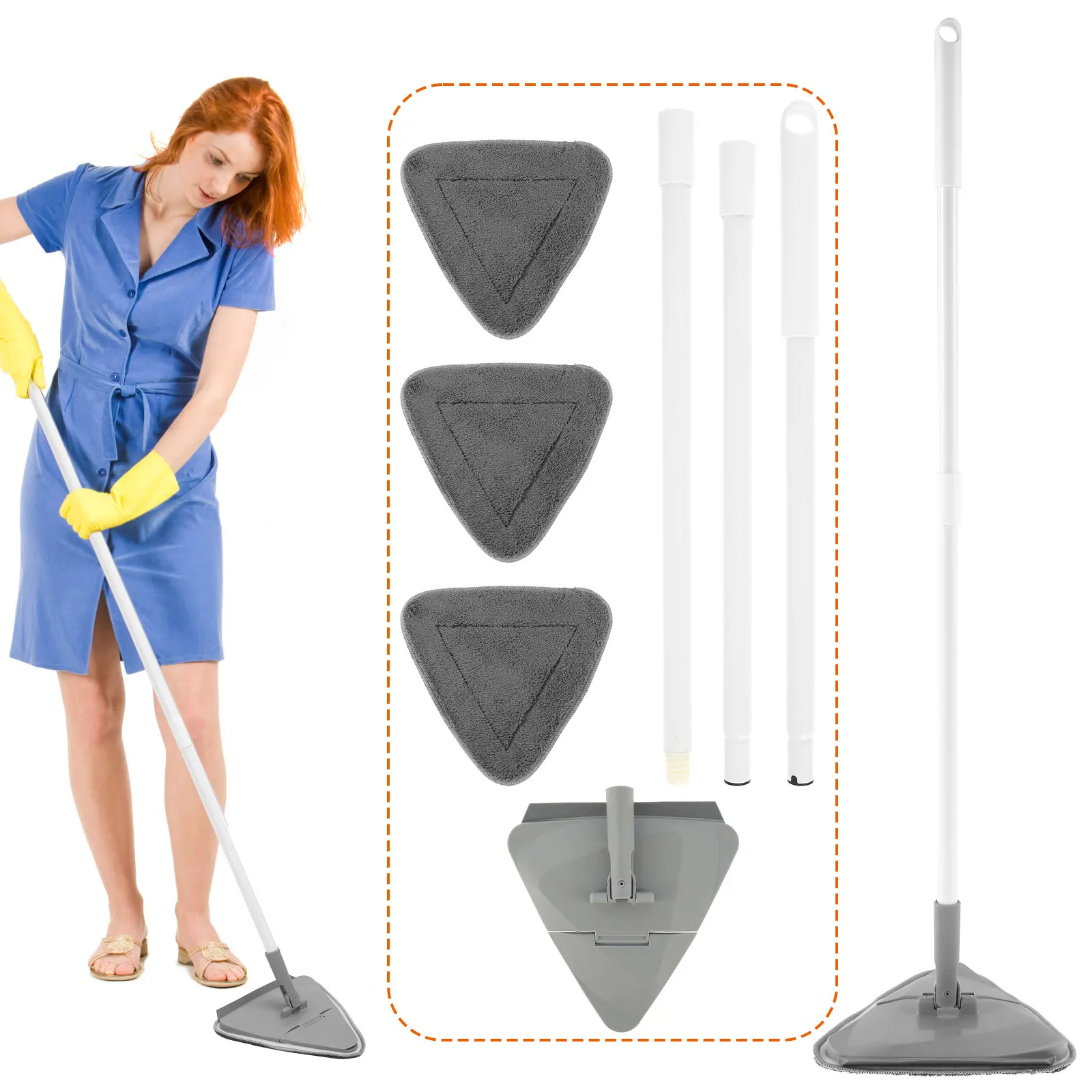 

Wall Cleaner Mop with Long Handle 51in Flipped Wall Ceiling Mop with Replacement Mop Cloth 360° Rotating Triangle Cleaning Mop